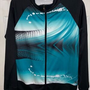 Rebels Turquoise and Black Splash warmup cheerleading Jacket size AXL